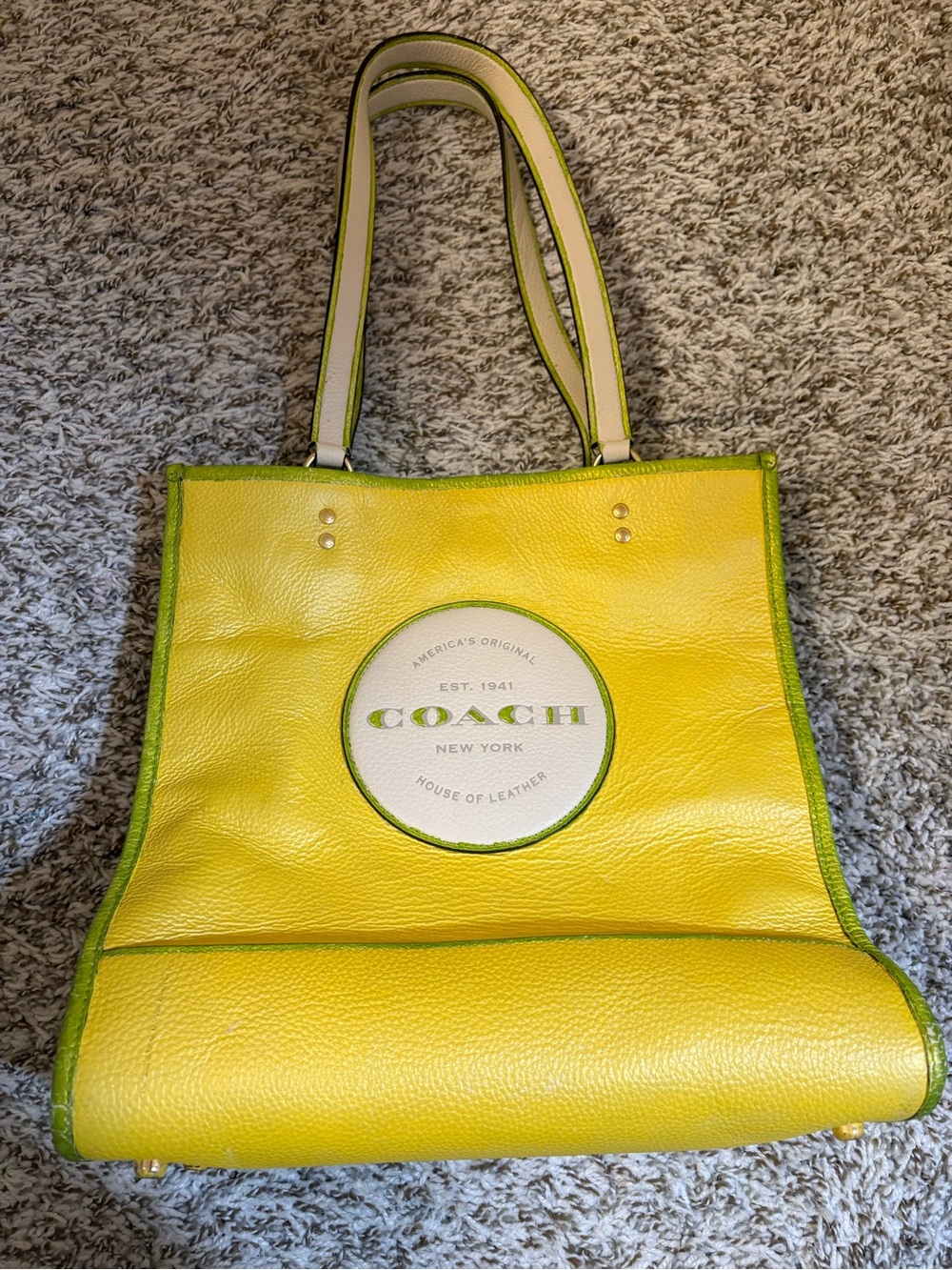 Coach Yellow Leather Tote with Green Trim